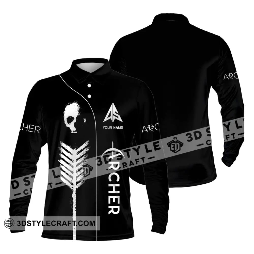 Unisex Shirt - Custom Archery Skullcap Archery Player Shirt Long Sleeve Polo / S T-shirt