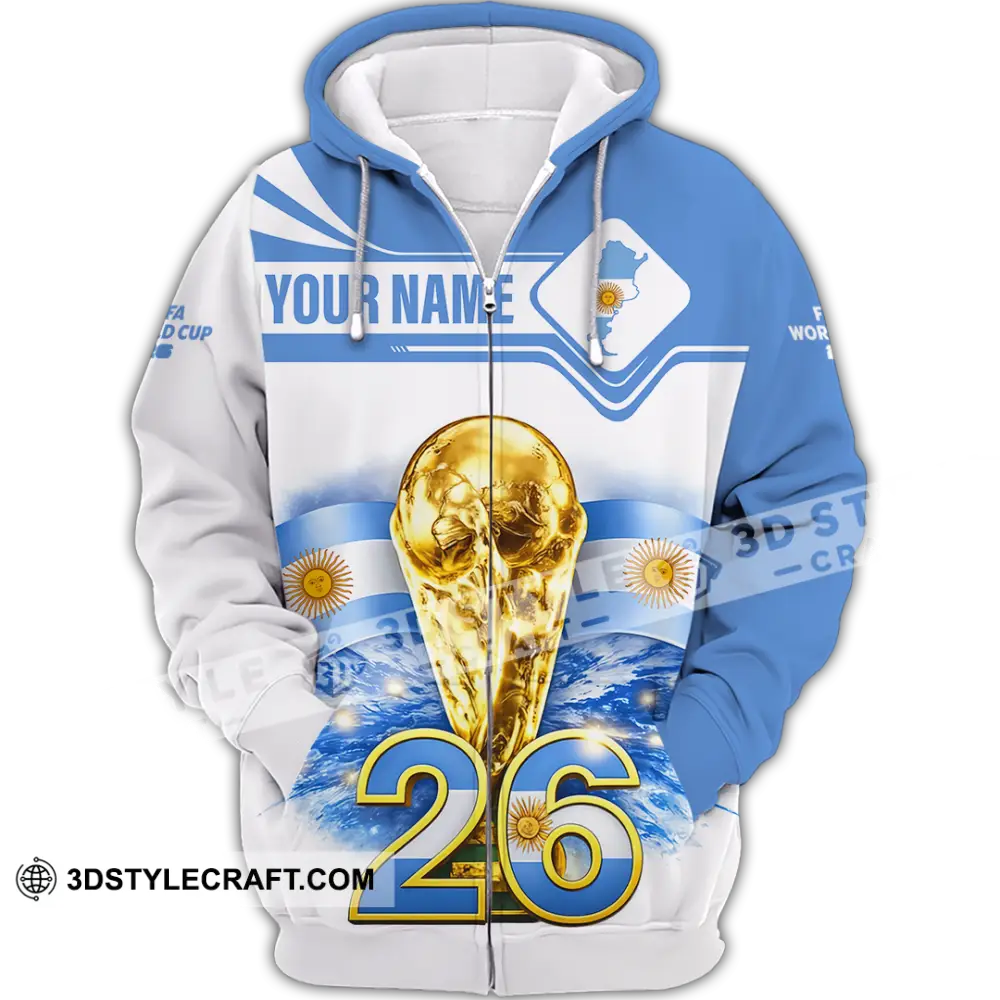 Unisex Shirt - Custom Argentina Fifa World Cup 2026 3D Shirt Zipper Hoodie / S T-shirt