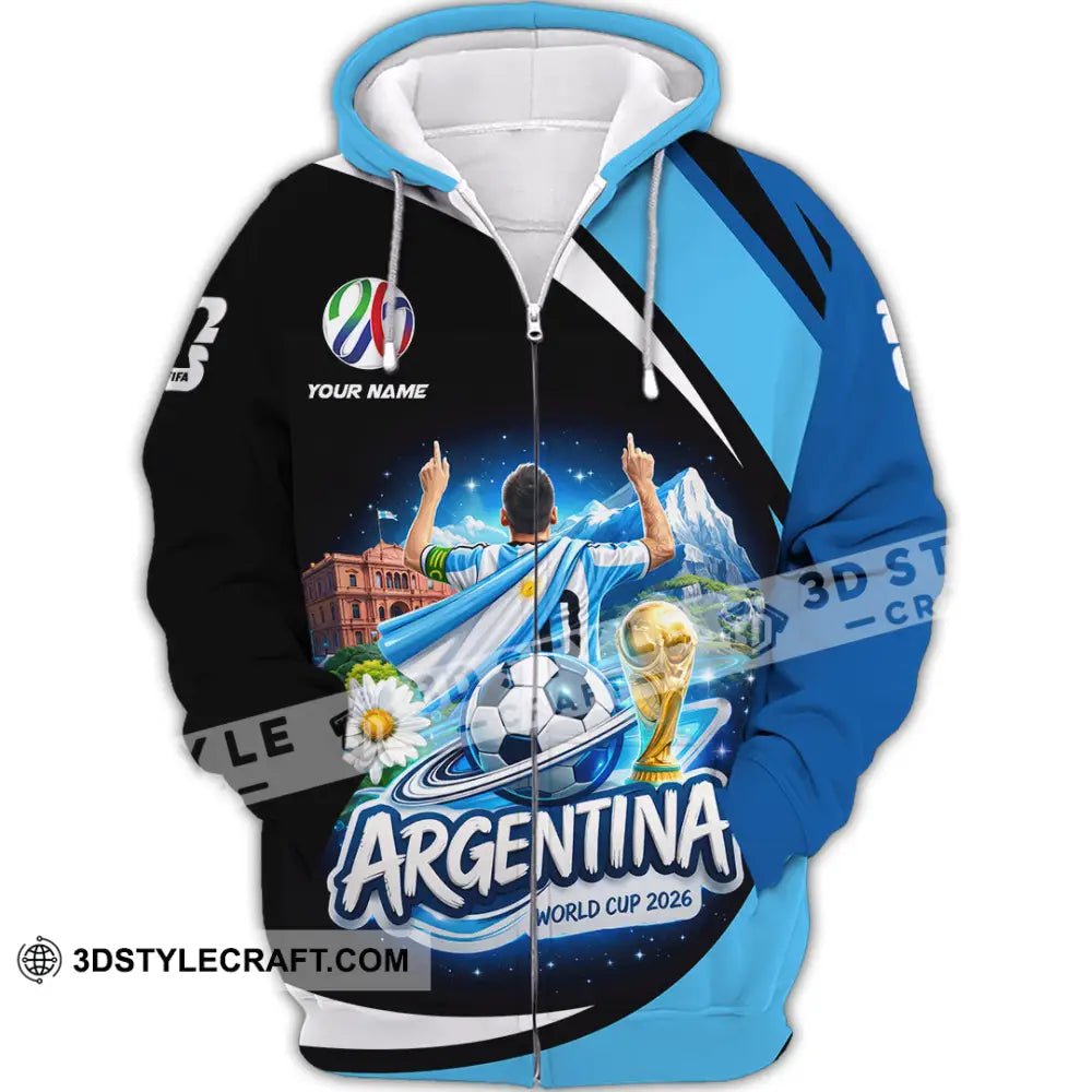 Unisex Shirt - Custom Argentina World Cup 2026 2026 3D Shirt - Zipper Hoodie / S - T-shirt