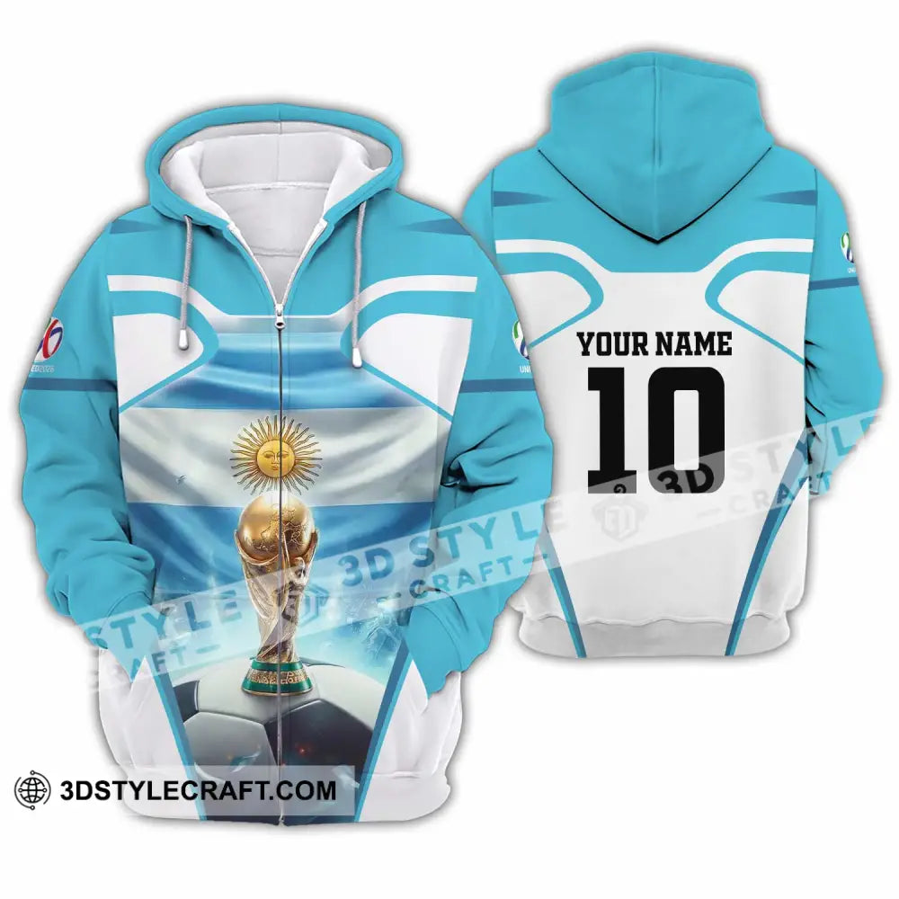 Unisex Shirt - Custom Argentina World Cup 2026 3D Shirt Zipper Hoodie / S T-shirt