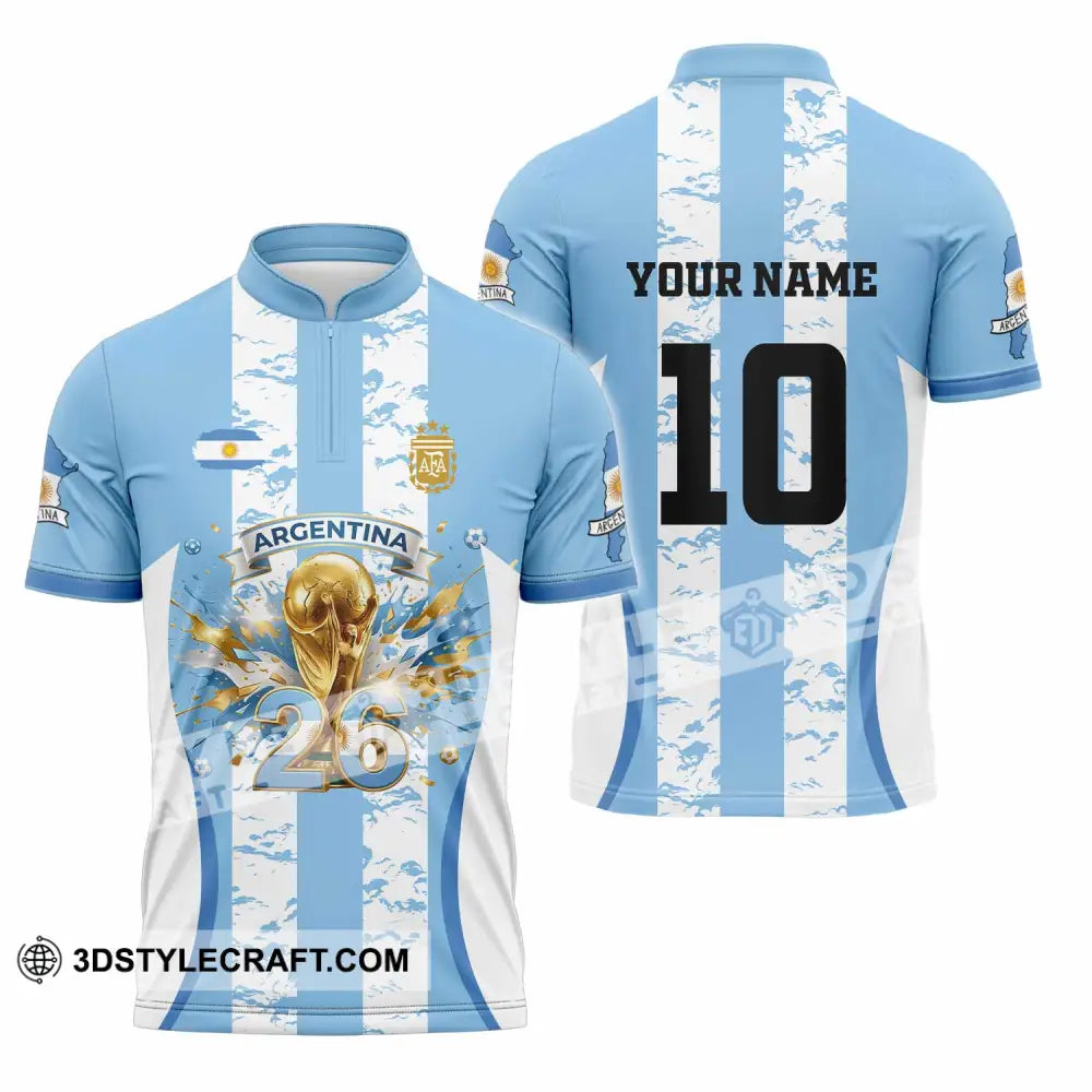 Unisex Shirt - Custom Argentina World Cup 2026 3D Shirt Zipper Polo Shirt / S T-shirt