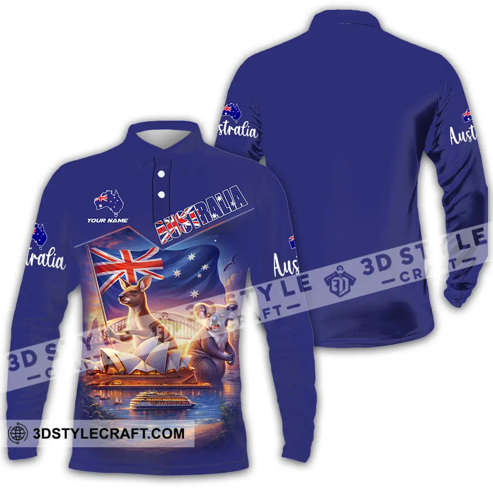 Unisex Shirt - Custom Australia 3D Shirt Long Sleeve Polo / S T-shirt