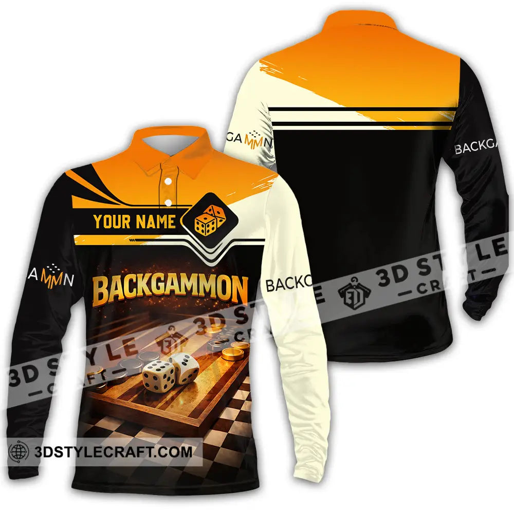 Unisex Shirt - Custom Backgammon 3D Shirt Long Sleeve Polo / S T-shirt