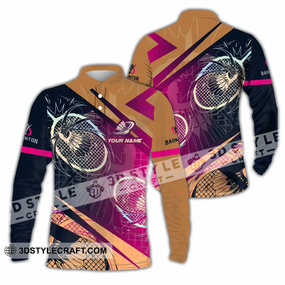 Unisex Shirt - Custom Badminton 3D Shirt Long Sleeve Polo / S T-shirt