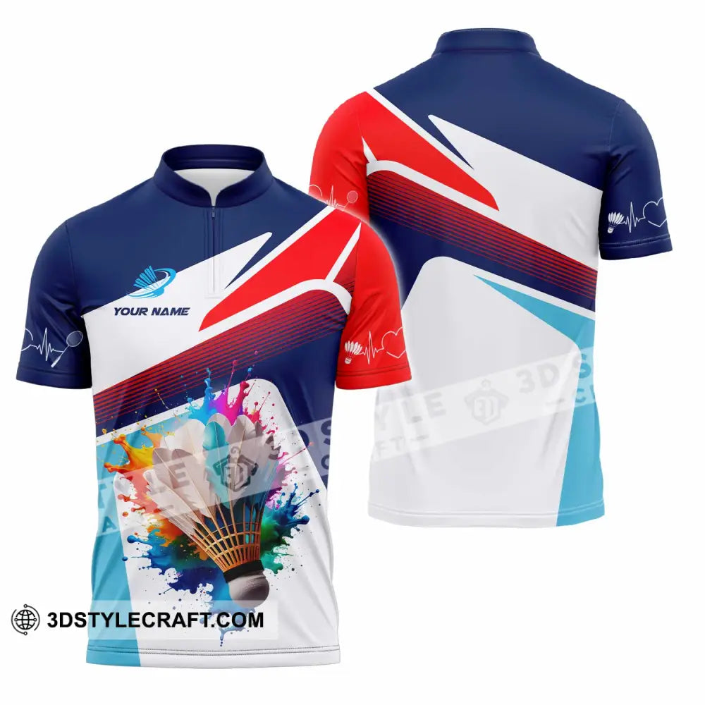 Unisex Shirt - Custom Badminton 3D Shirt Zipper Polo Shirt / S T-shirt