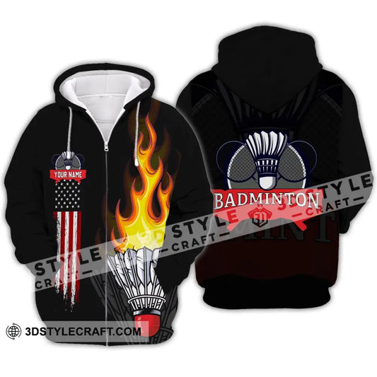 Unisex Shirt - Custom Badminton Name T-Shirt Fire Clothing Zipper Hoodie / S T-Shirt