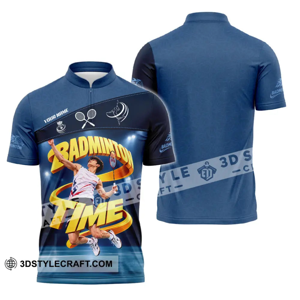 Unisex Shirt - Custom Badminton Time Shirt - Zipper Polo Shirt / S - T-shirt