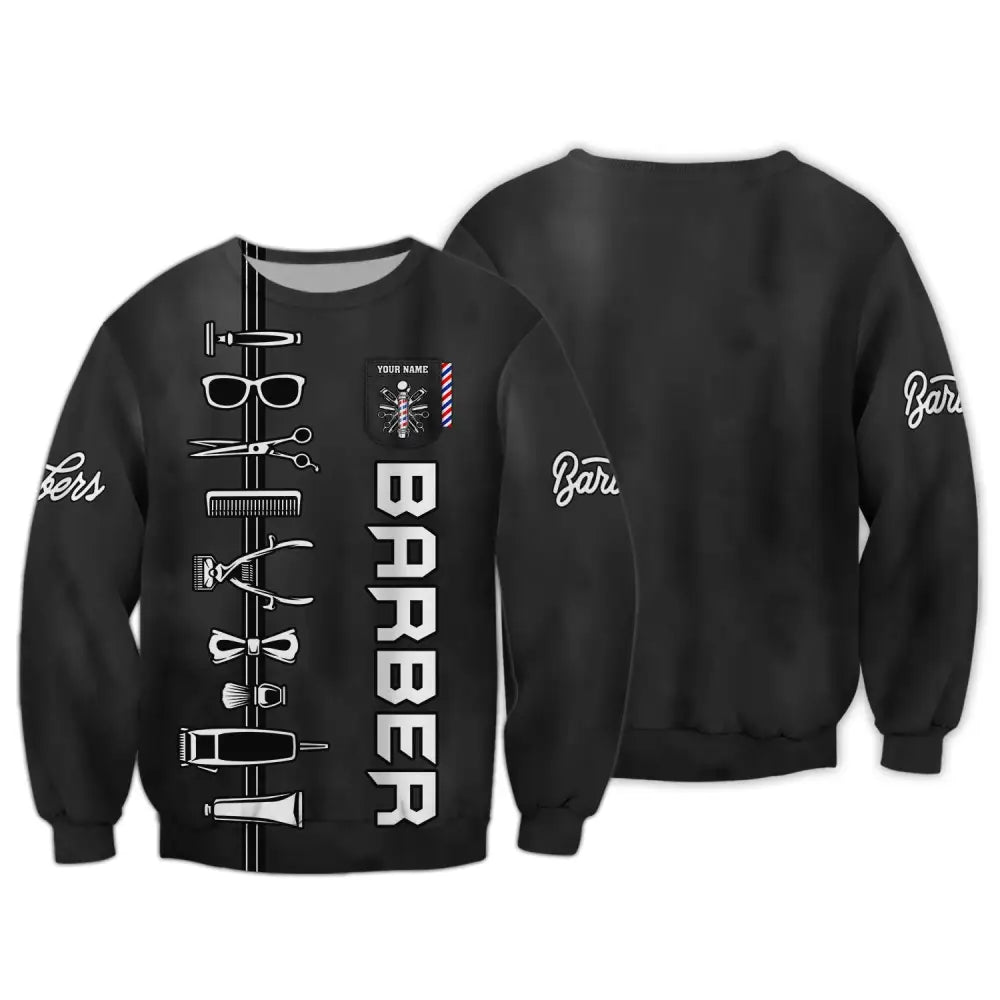 Unisex Shirt Custom Barber Personalized Name For Hairstylists Long Sleeve / S T-Shirt