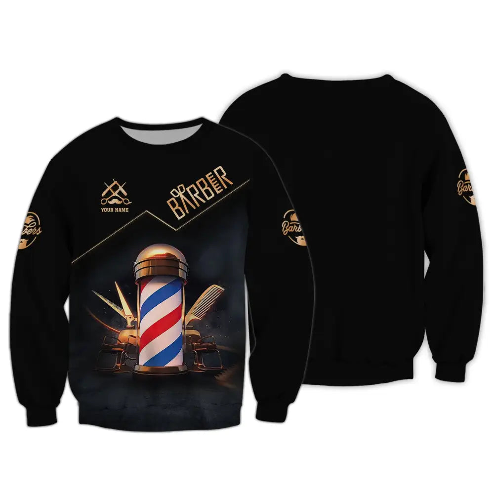 Unisex Shirt Custom Barber Personalized Name For Hairstylists Long Sleeve / S T-Shirt