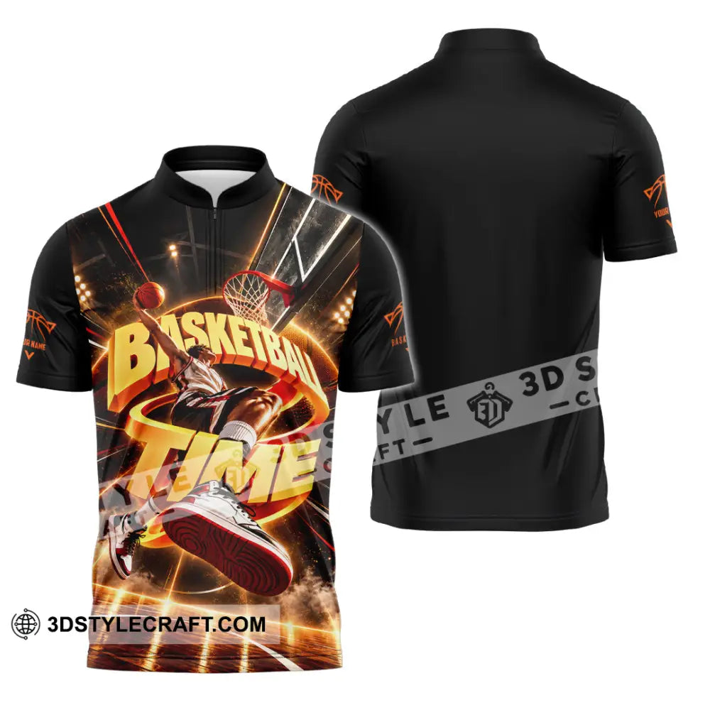 Unisex Shirt - Custom Basketball Time Shirt - Zipper Polo Shirt / S - T-shirt