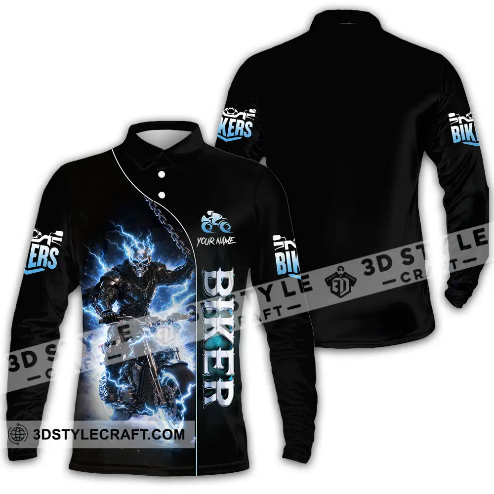 Unisex Shirt - Custom Biker 3D Shirt Long Sleeve Polo / S T-shirt