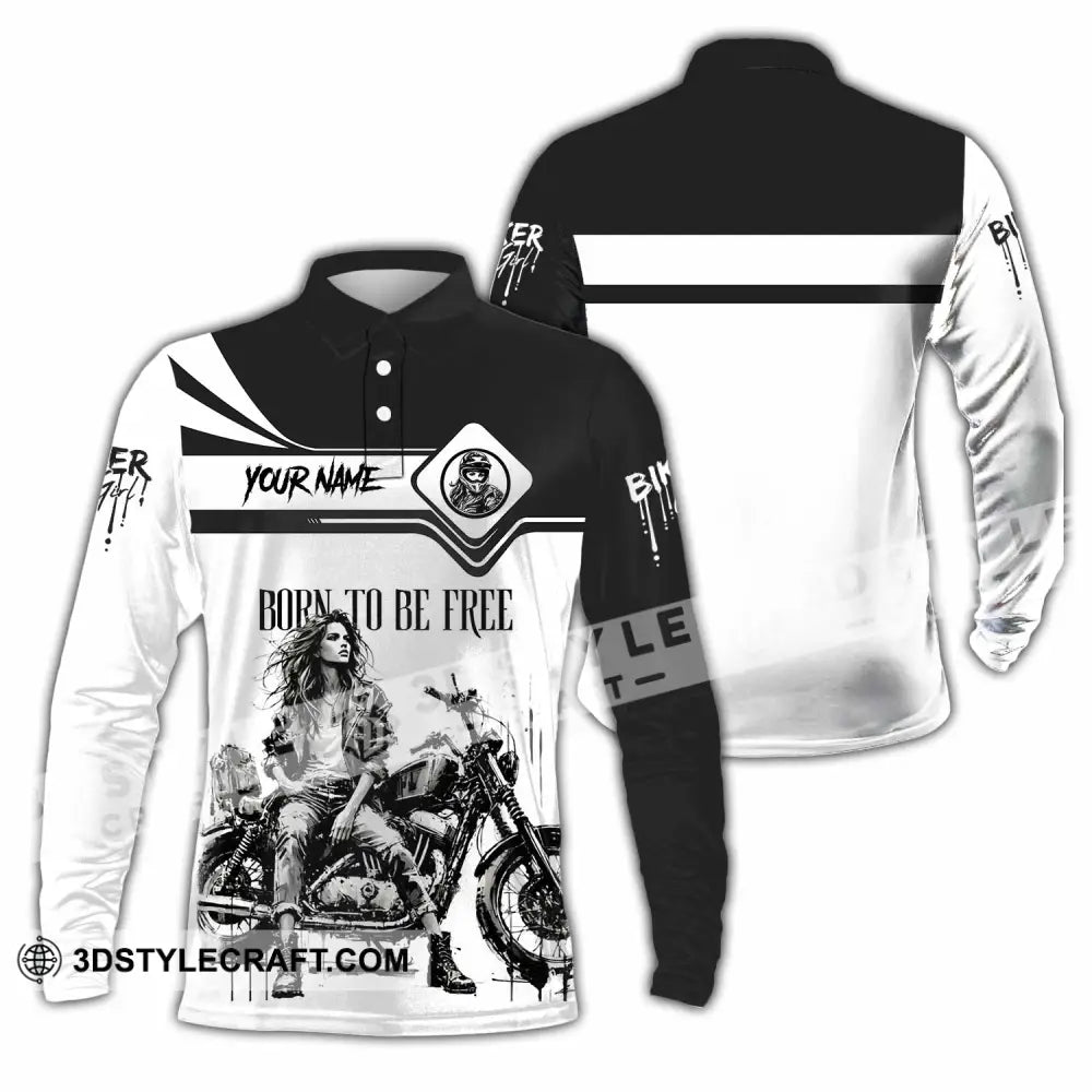 Unisex Shirt - Custom Biker Born To Be Free 3D Shirt - Long Sleeve Polo / S - T-shirt