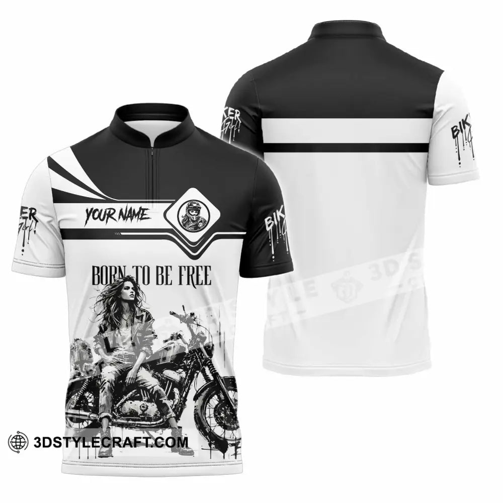 Unisex Shirt - Custom Biker Born To Be Free 3D Shirt - Zipper Polo Shirt / S - T-shirt