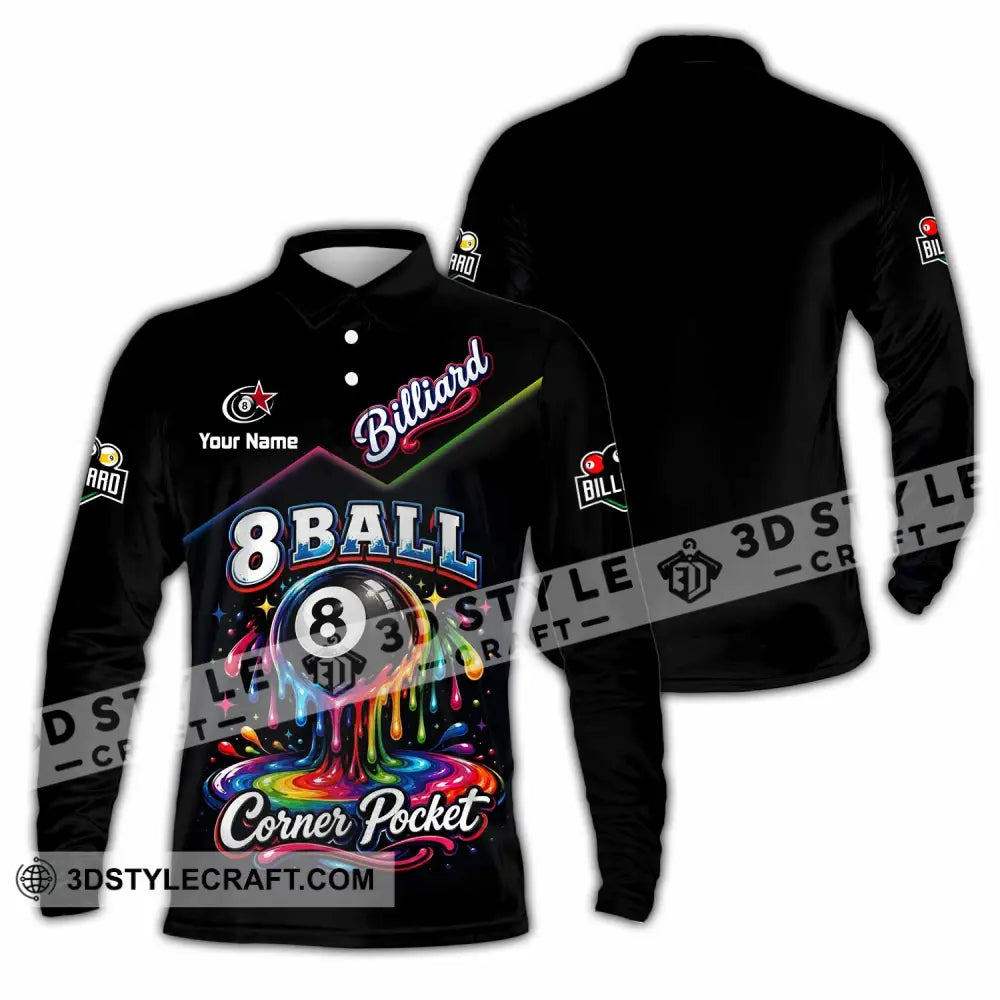 Unisex Shirt - Custom Billiard 8 Ball Shirt - Long Sleeve Polo / S - T-shirt