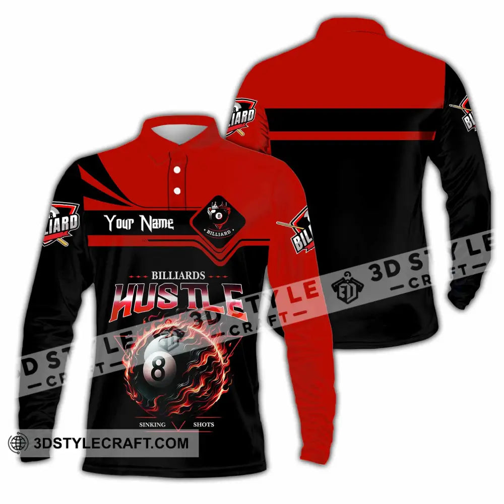 Unisex Shirt - Custom Billiards Hustle Sinking Shot Sport Shirt Long Sleeve Polo / S T-shirt