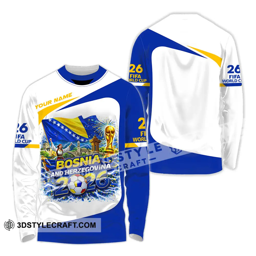 Unisex Shirt - Custom Bosnia And Herzegovina World Cup 2026 3D Shirt - Long Sleeve Shirt / S - T-shirt