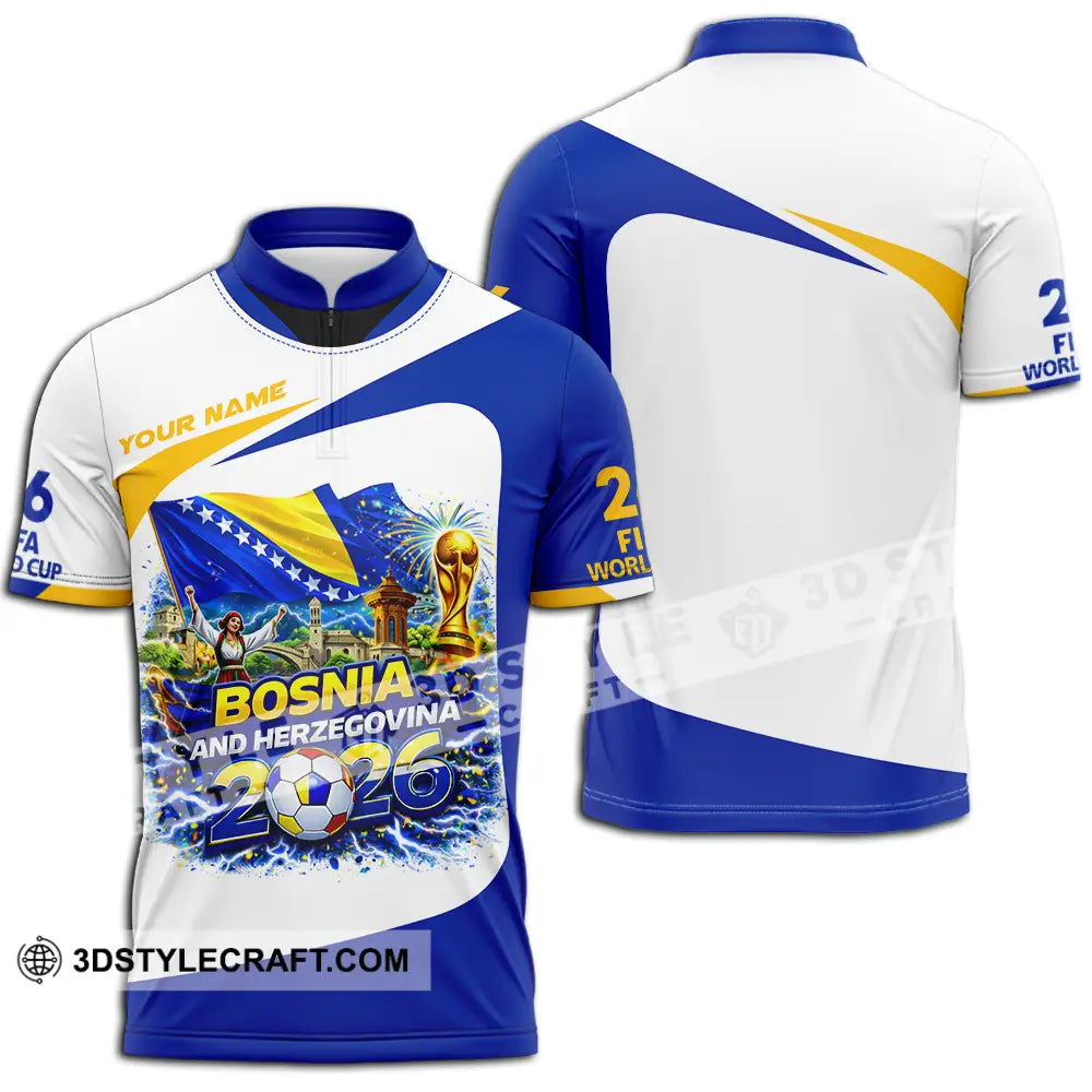 Unisex Shirt - Custom Bosnia And Herzegovina World Cup 2026 3D Shirt - Zipper Polo Shirt / S - T-shirt
