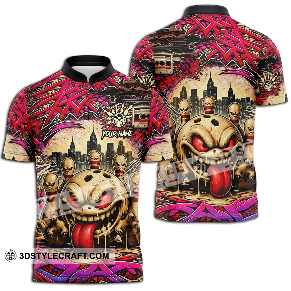 Unisex Shirt - Custom Bowling 3D Shirt Zipper Polo Shirt / S T-shirt
