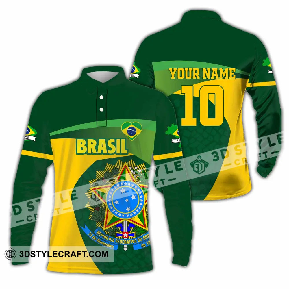 Unisex Shirt - Custom Brasil 3D Shirt Long Sleeve Polo / S T-shirt