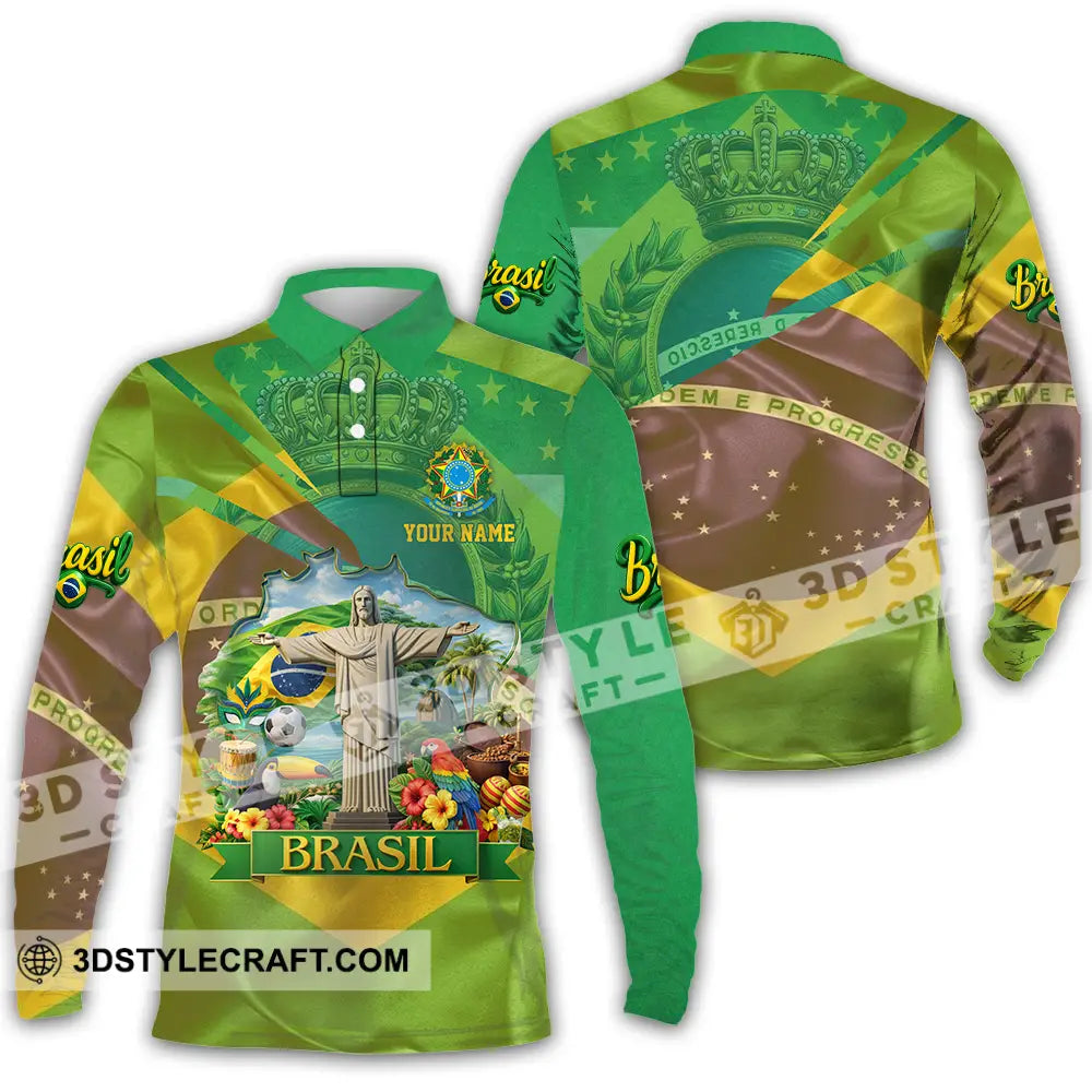 Unisex Shirt - Custom Brasil 3D Shirt Long Sleeve Polo / S T-shirt