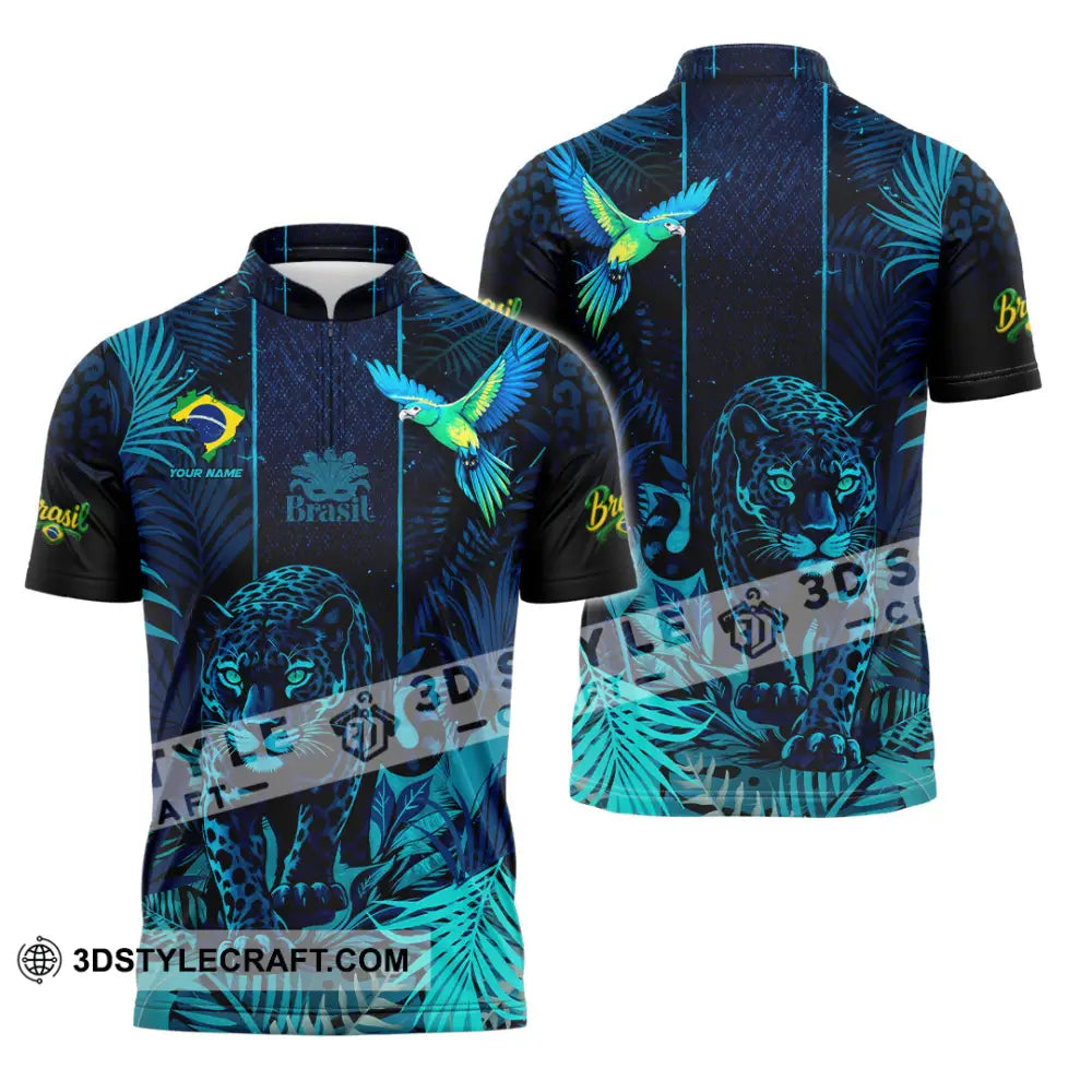 Unisex Shirt - Custom Brasil 3D Shirt Zipper Polo Shirt / S T-shirt