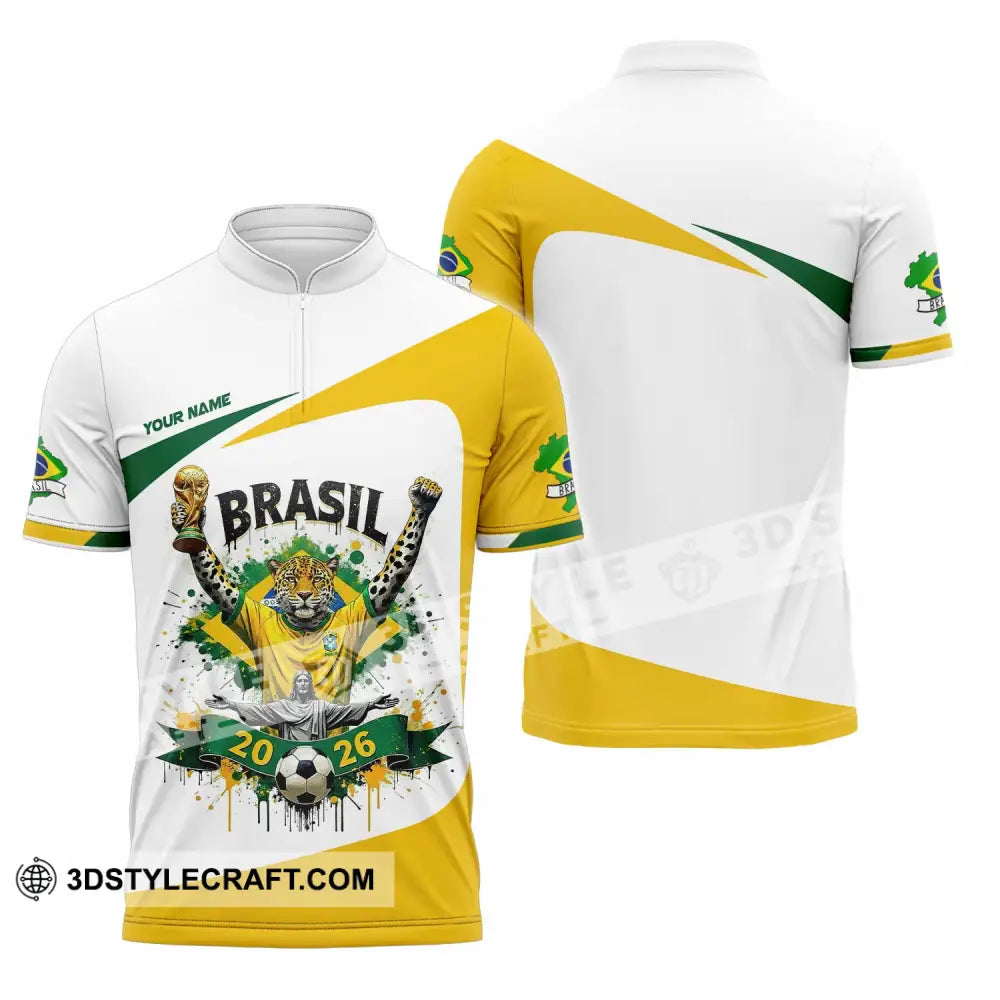 Unisex Shirt - Custom Brasil 3D Shirt Zipper Polo Shirt / S T-shirt