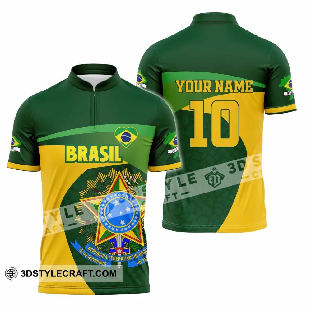 Unisex Shirt - Custom Brasil 3D Shirt Zipper Polo Shirt / S T-shirt