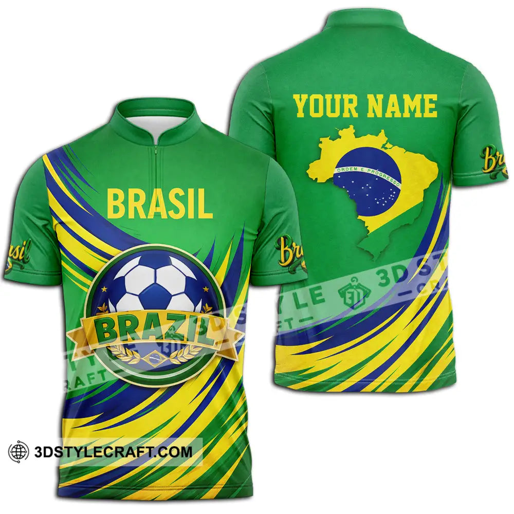 Unisex Shirt - Custom Brasil 3D Shirt Zipper Polo Shirt / S T-shirt