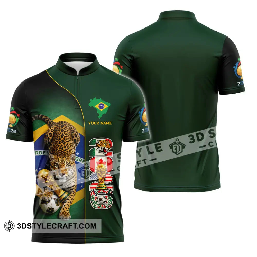 Unisex Shirt - Custom Brasil World Cup 2026 3D Shirt Zipper Polo Shirt / S T-shirt