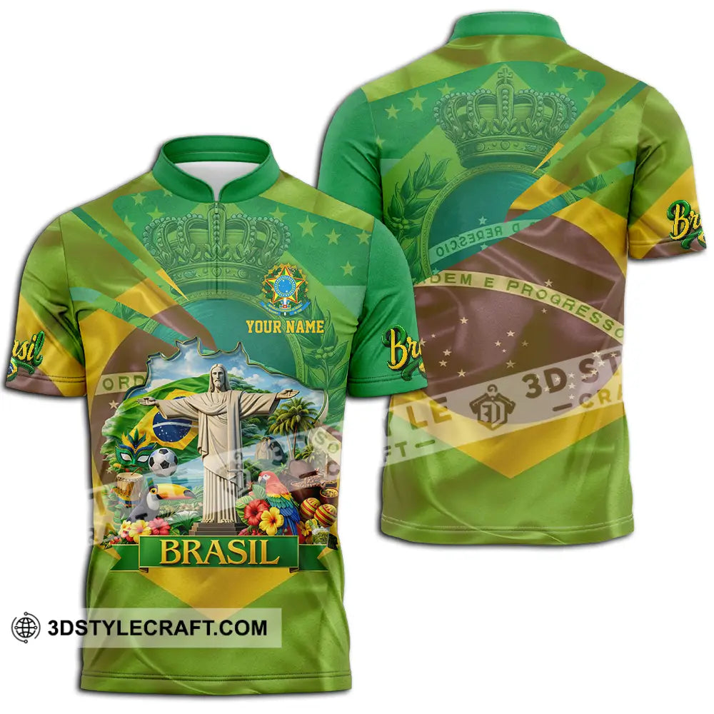 Unisex Shirt - Custom Brasil 3D Shirt Zipper Polo Shirt / S T-shirt