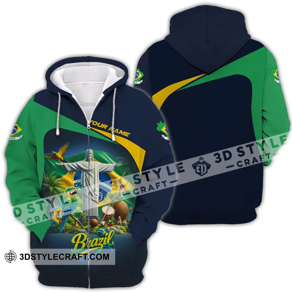 Unisex Shirt - Custom Brazil 3D Shirt Zipper Hoodie / S T-shirt