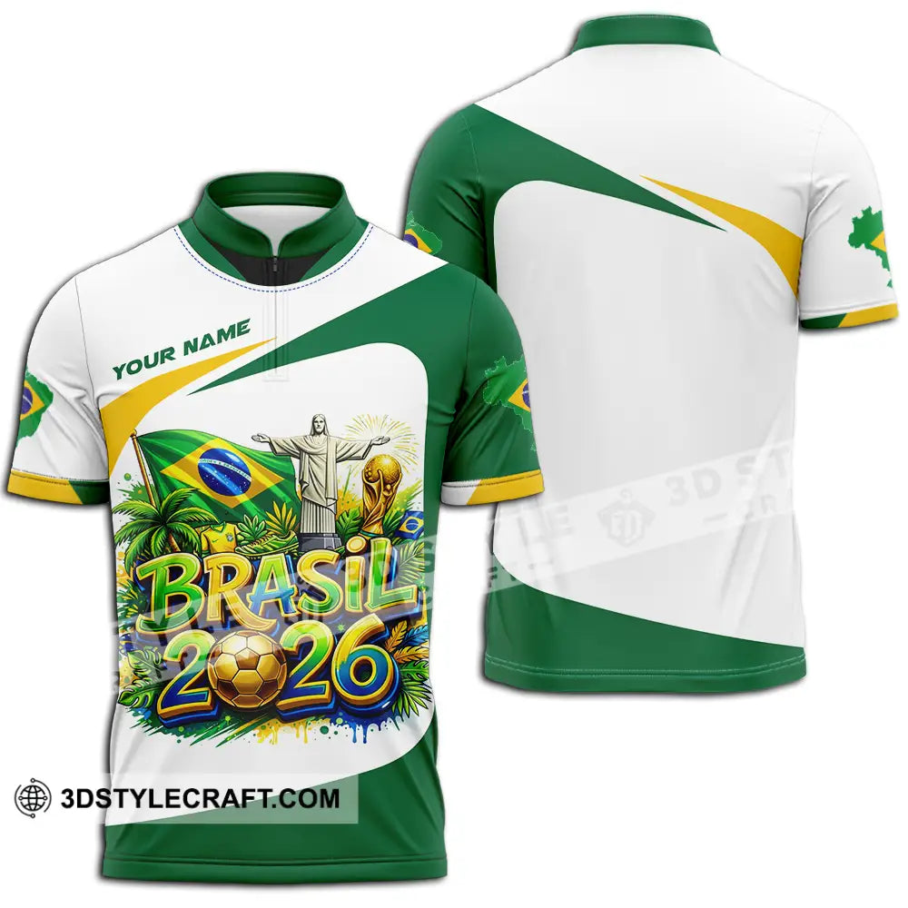 Unisex Shirt - Custom Brazil Fifa Club World Cup 2026 3D Shirt Zipper Polo Shirt / S T-shirt