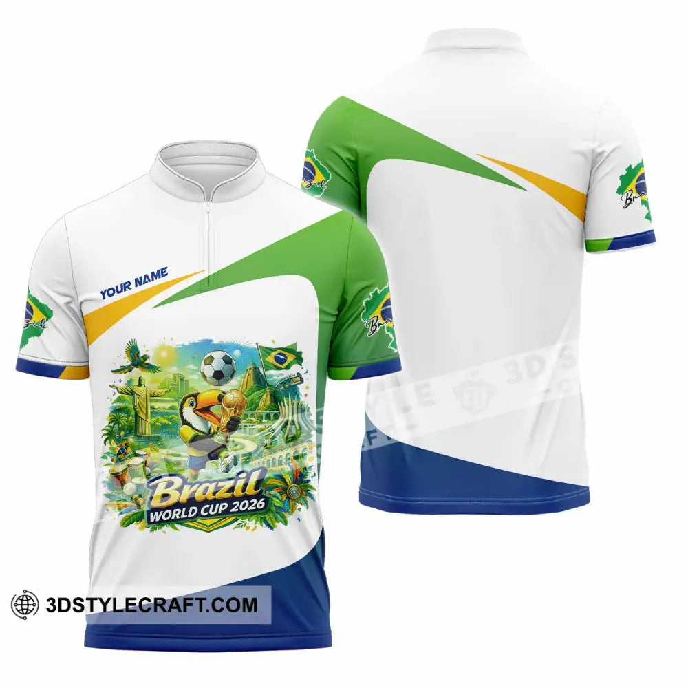 Unisex Shirt - Custom Brazil Fifa World Cup 2026 3D Shirt Zipper Polo Shirt / S T-shirt