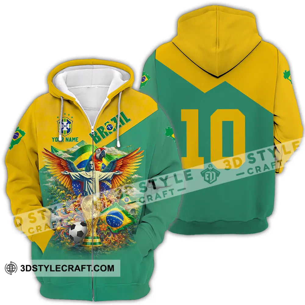 Unisex Shirt - Custom Brazil World Cup 3D Shirt Zipper Hoodie / S T-shirt
