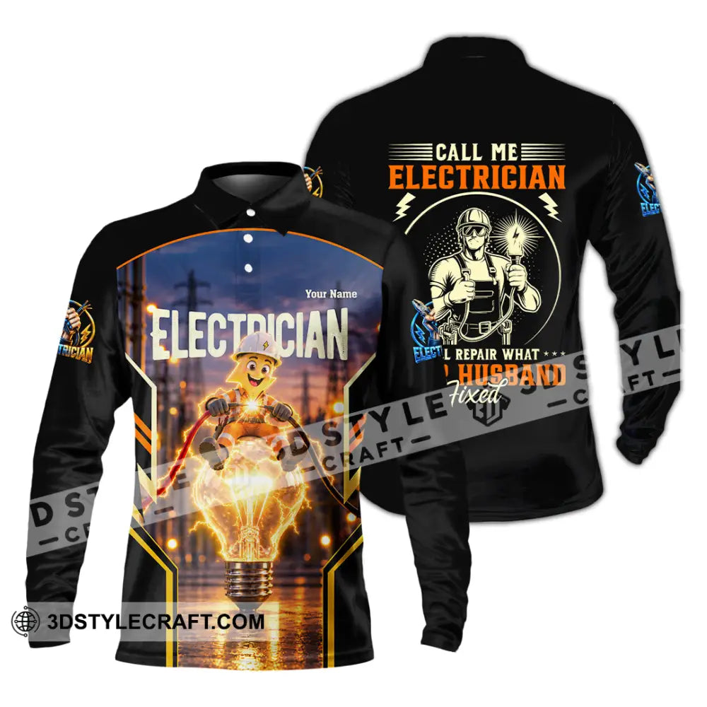 Unisex Shirt - Custom Call Me Electrician Shirt - Long Sleeve Polo / S - T-shirt