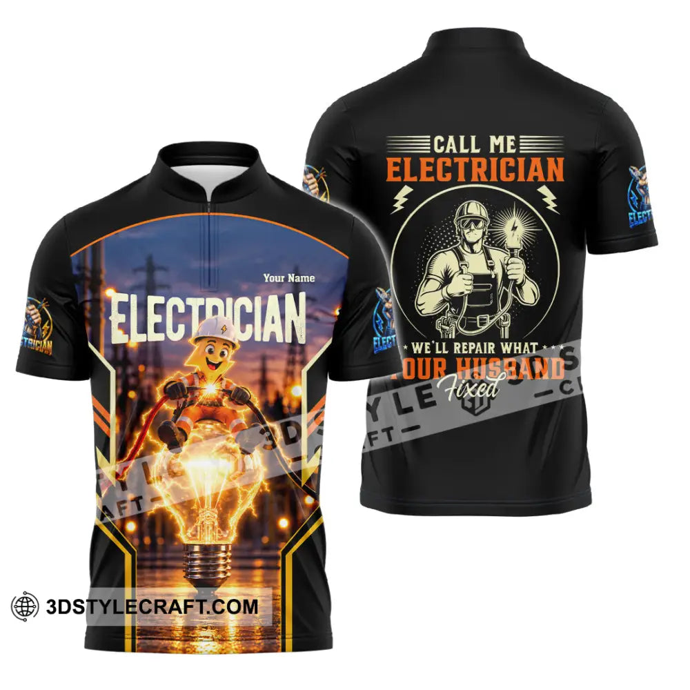 Unisex Shirt - Custom Call Me Electrician Shirt - Zipper Polo Shirt / S - T-shirt