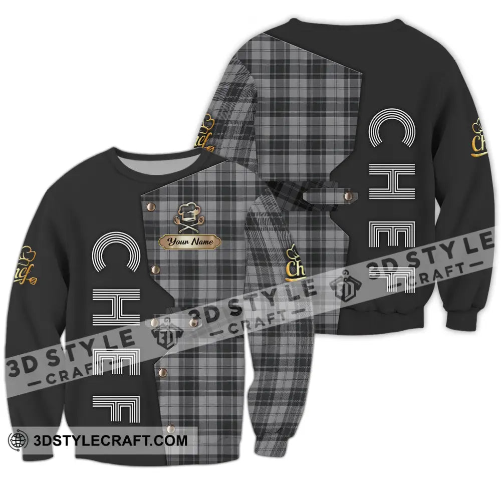 Unisex Shirt - Custom Chef Name Black And Caro Long Sleeve / S T-Shirt