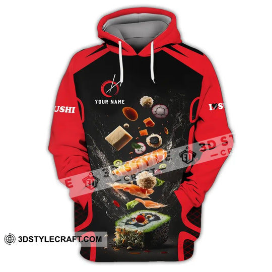Unisex Shirt - Custom Chef Name Shirt - Chef Shirt - Chef Name, I Love Sushi, Gift For Japan Kitchen Lover, Red And Black Shirt style option 3