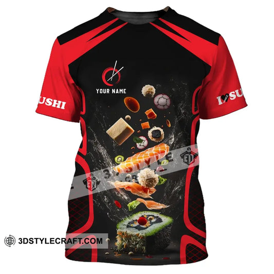 Unisex Shirt - Custom Chef Name I Love Sushi Gift For Japan Kitchen Lover Red And Black T-Shirt / S