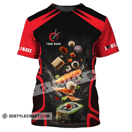 Unisex Shirt - Custom Chef Name Shirt - Chef Shirt - Chef Name, I Love Sushi, Gift For Japan Kitchen Lover, Red And Black Shirt style option 2