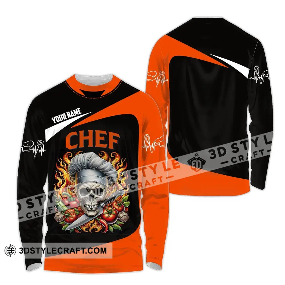 Unisex Shirt - Custom Chef Name Skull Long Sleeve / S T-Shirt