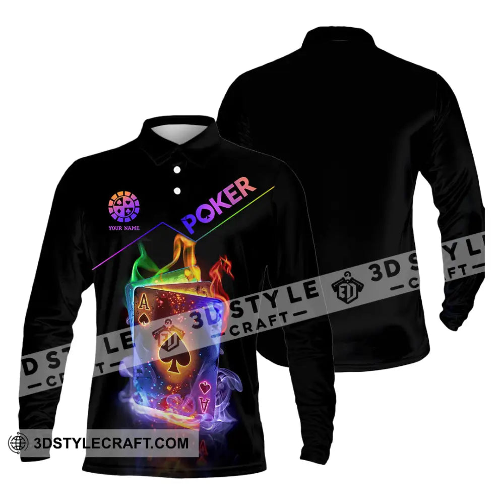 Unisex Shirt - Custom Colorful Poker Ace Card Shirt Long Sleeve Polo / S T-shirt