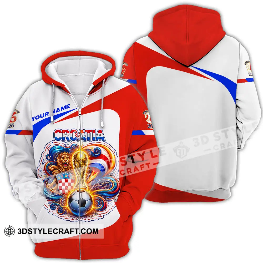 Unisex Shirt - Custom Croatia FIFA World Cup 2026 3D Shirt Zipper Hoodie / S T-shirt