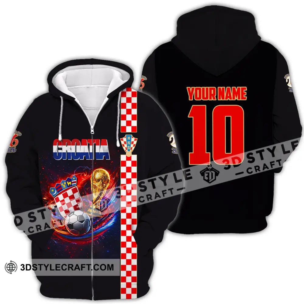 Unisex Shirt - Custom Croatia FIFA World Cup 2026 3D Shirt Zipper Hoodie / S T-shirt