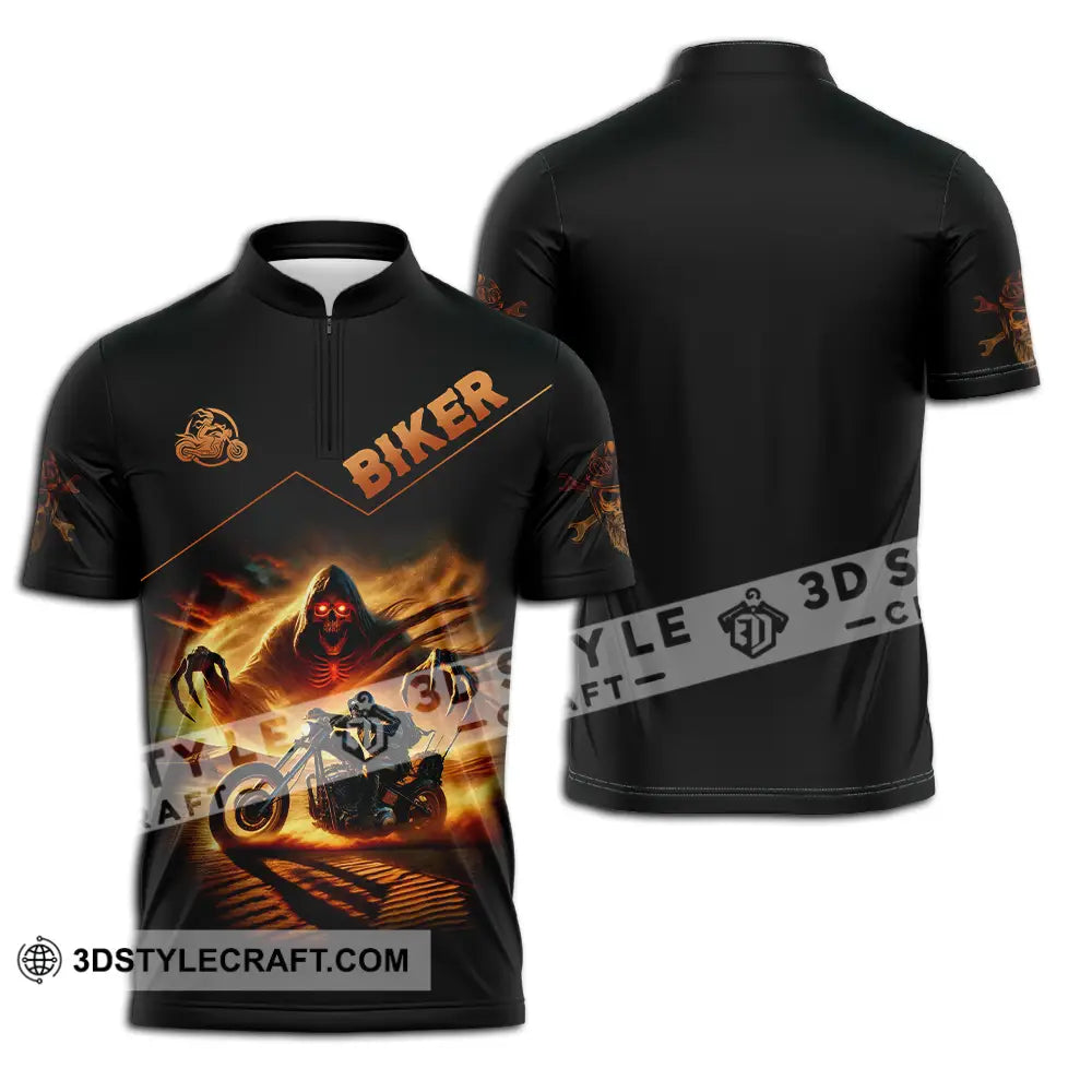 Unisex Shirt - Custom Death Biker Cool Biker Biker Shirt Zipper Polo Shirt / S T-shirt