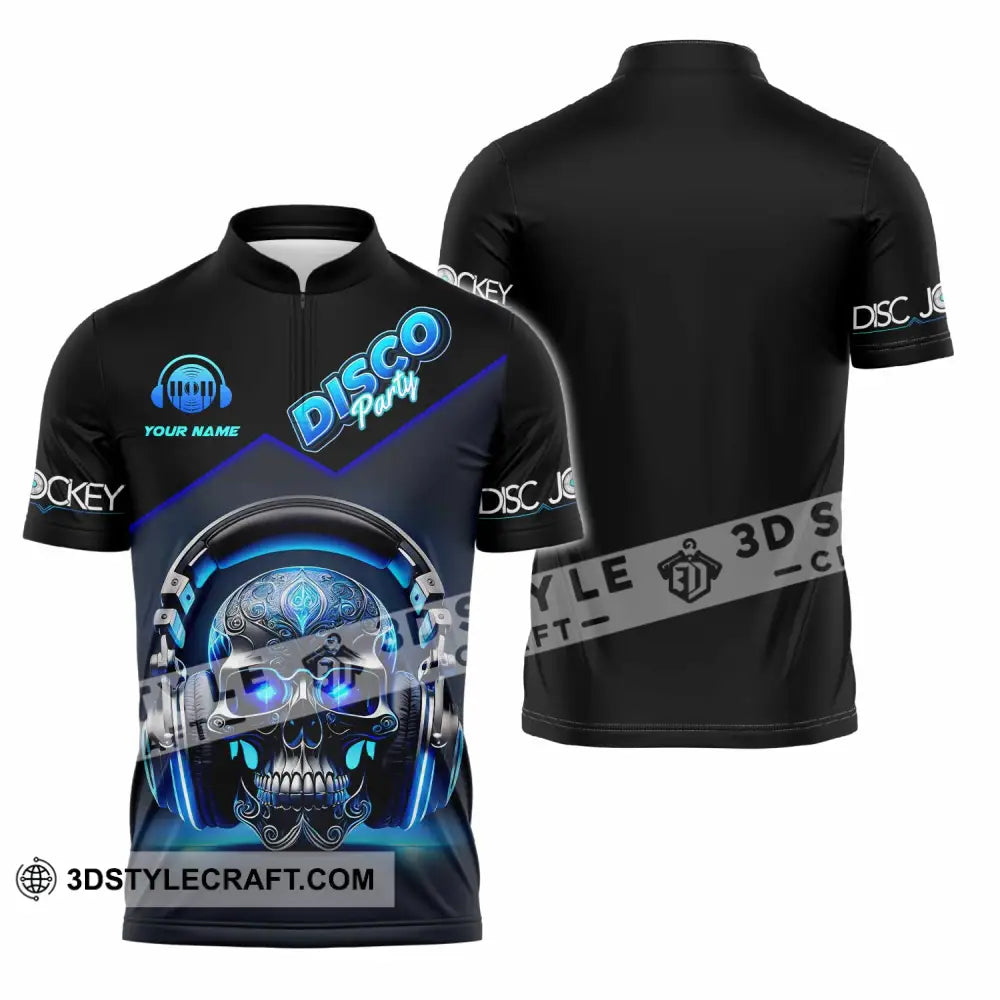 Unisex Shirt - Custom Disco Party Skull Shirt Zipper Polo Shirt / S T-shirt