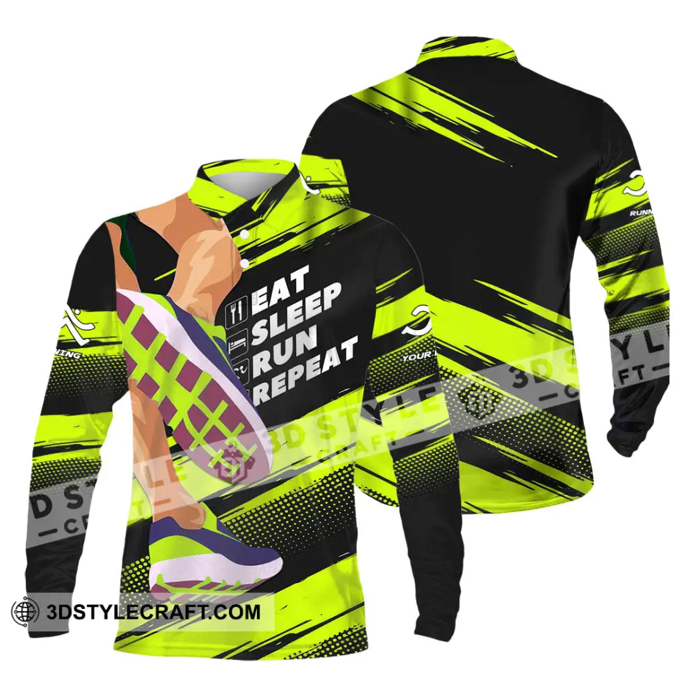 Unisex Shirt - Custom Eat Sleep Run Repeat 3D Shirt Long Sleeve Polo / S T-shirt