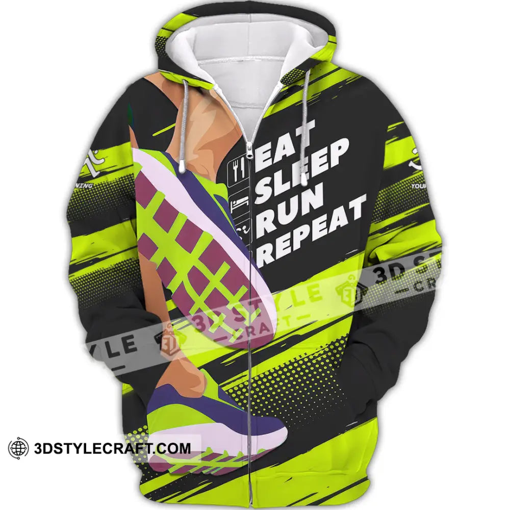 Unisex Shirt - Custom Eat Sleep Run Repeat 3D Shirt Zipper Hoodie / S T-shirt
