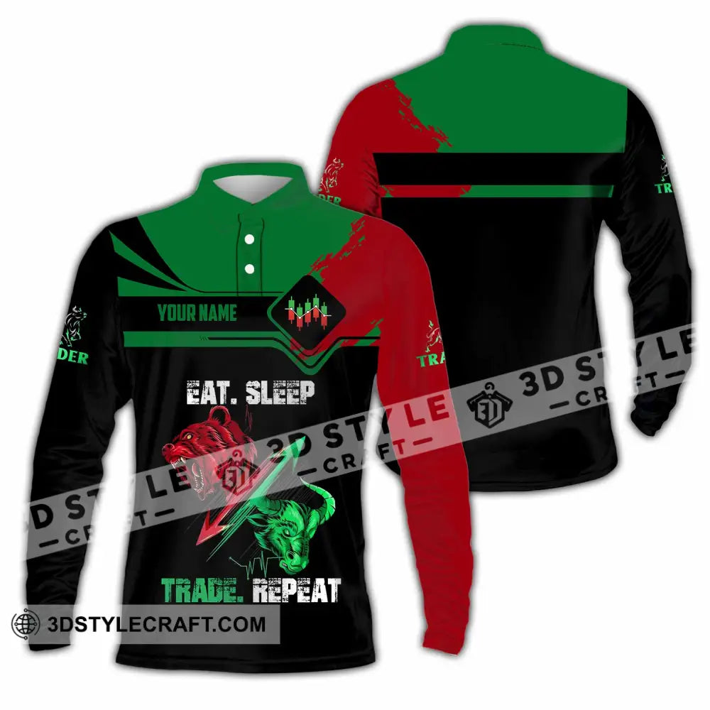 Unisex Shirt - Custom Eat Sleep Trade Repeat 3D Shirt Long Sleeve Polo / S T-shirt