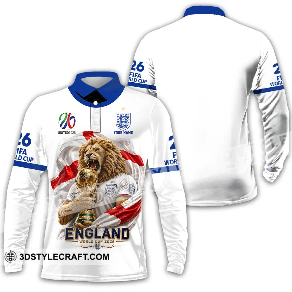 Unisex Shirt - Custom England World Cup 2026 3D Shirt - Long Sleeve Polo / S - T-shirt